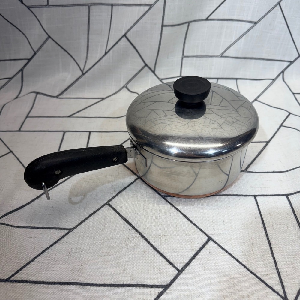 Revere Ware Saucepan 1 Quart Silver Copper Clad Stainless Steel Vintage 1801 Lid